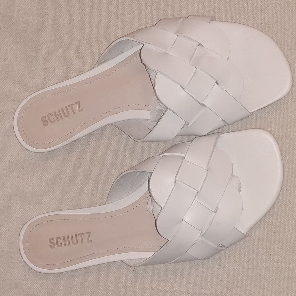 Women's SCHUTZ Tari leather Slides/Sandals white asz.7.5